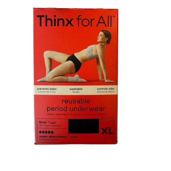 Thinx for All Women's Super Absorbency Cotton Brief Period Underwear, XL- Black - Picture 1 of 4